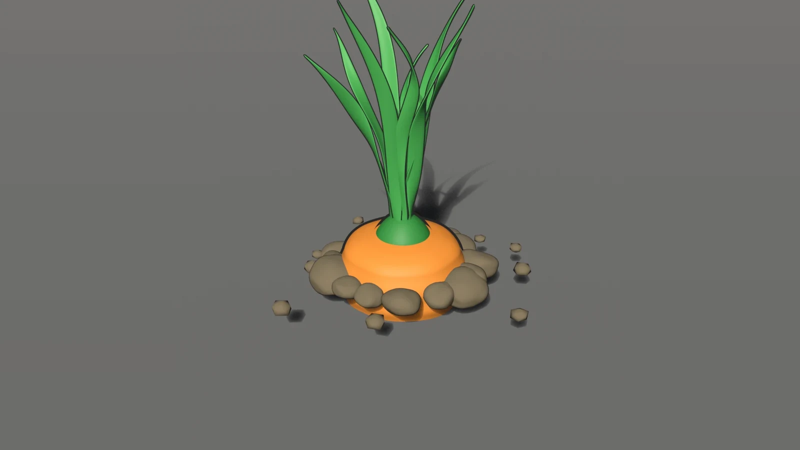 Garden Growers asset: a carrot poking out of the soil with tall green leaves